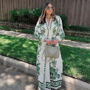 Vestido Lilian - Com Mangas Comprida Solto Decote em V (Sensação do Outono - 2025)